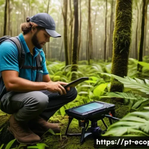 환경보전기술자 직무 분석 - A skilled environmental conservation technician wearing practical outdoor clothing and sturdy boots,...