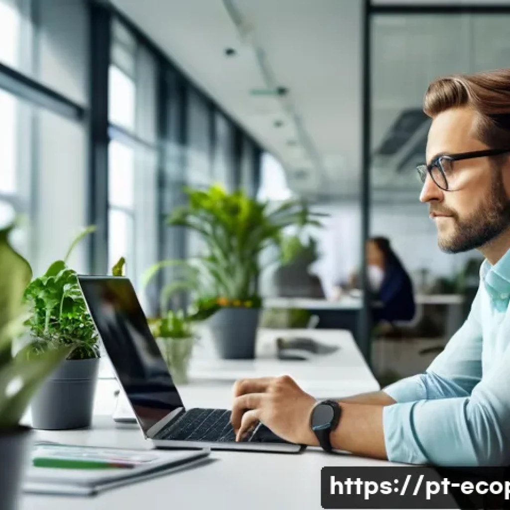 환경보전기술자 이직 후 경험담 - A professional environmental consultant in a modern corporate office setting, wearing smart casual a...