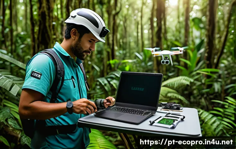 환경보전기술자 취업 전쟁 대비법 - A professional environmental conservation technician in Brazil wearing appropriate field gear and sa...
