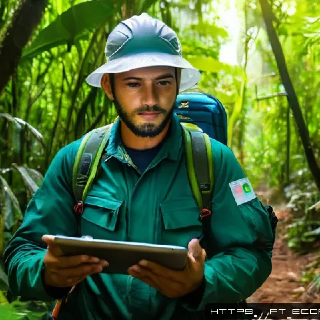 환경보전기술자 시험 출제 경향 - A detailed scene of an environmental technician in Brazil wearing appropriate field gear and safety ...