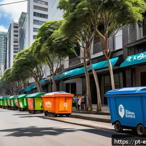 Home 32 환경보전기술자 실무 경험 사례 - A bustling urban street scene in São Paulo, Brazil, featuring smart IoT sensors attached to colorful...