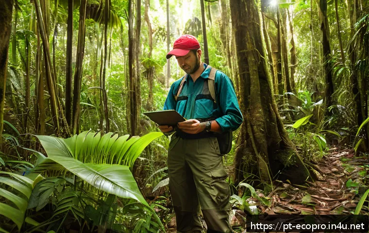 환경보전기술자 자격 취득 방법 - A professional environmental conservation specialist wearing field-appropriate clothing and sturdy b...