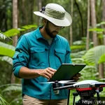 Home 23 환경보전기술자 직무 수행의 핵심 - A professional environmental technician operating a drone over a dense tropical forest in Brazil, ca...